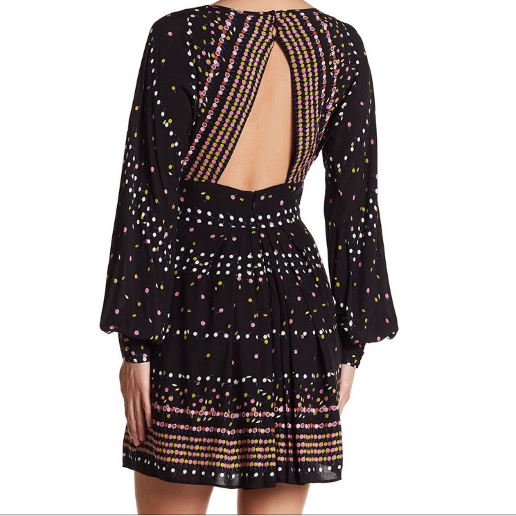 Free People Coryn Mini Black Combo Dress Puff Long Sleeves Back Cutout 8